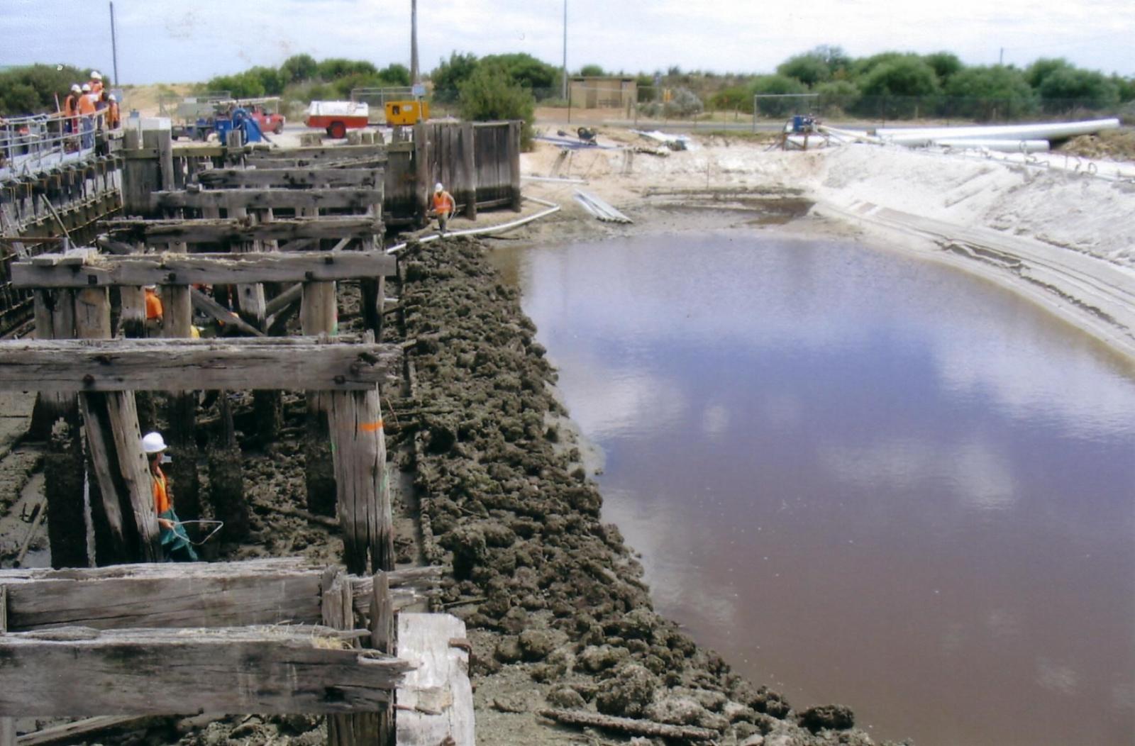 Remnants of Ballarat Bridge exposed during demolition of Wonnerup floodgates photo courtesy J Murray 2004