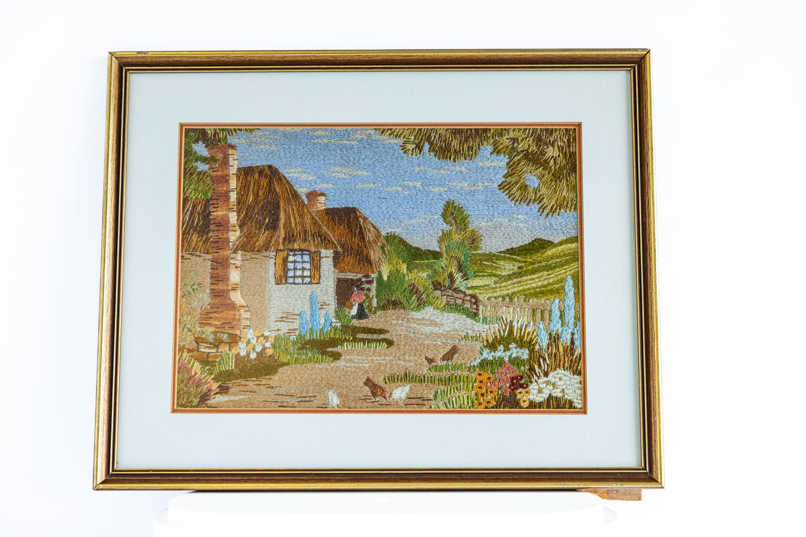 Embroidered picture of home of late Thomas Martin