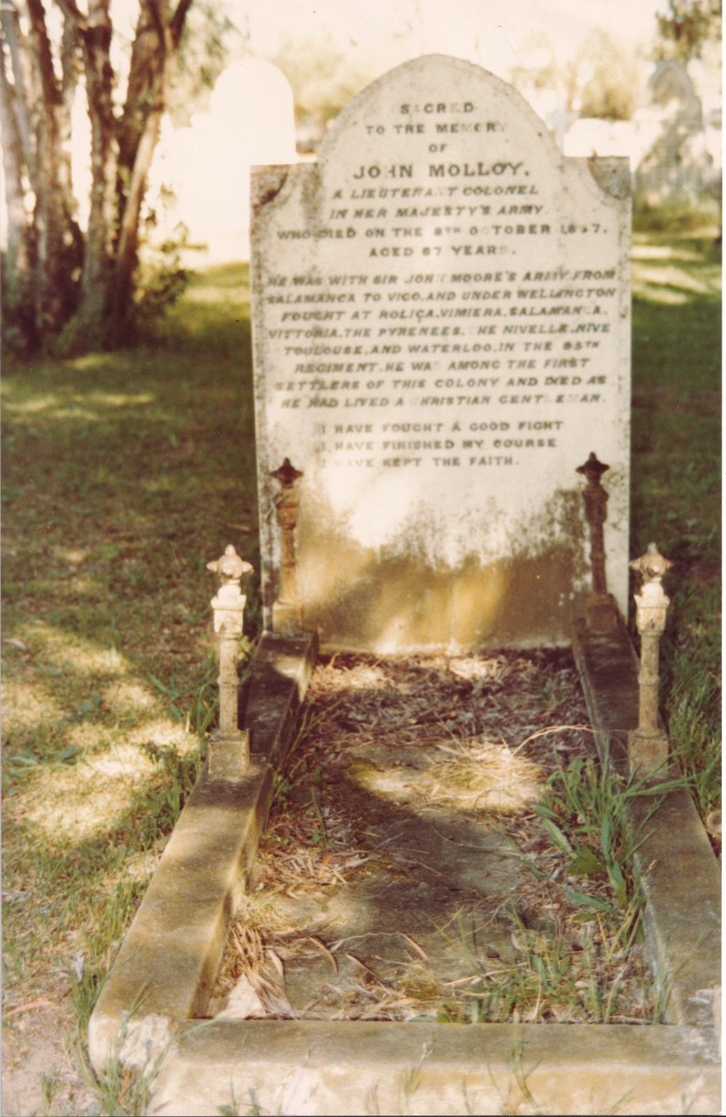 Captain John Molloy's gravestone in St Mary's Church, Busselton.  Image 1047 BHS Archive
