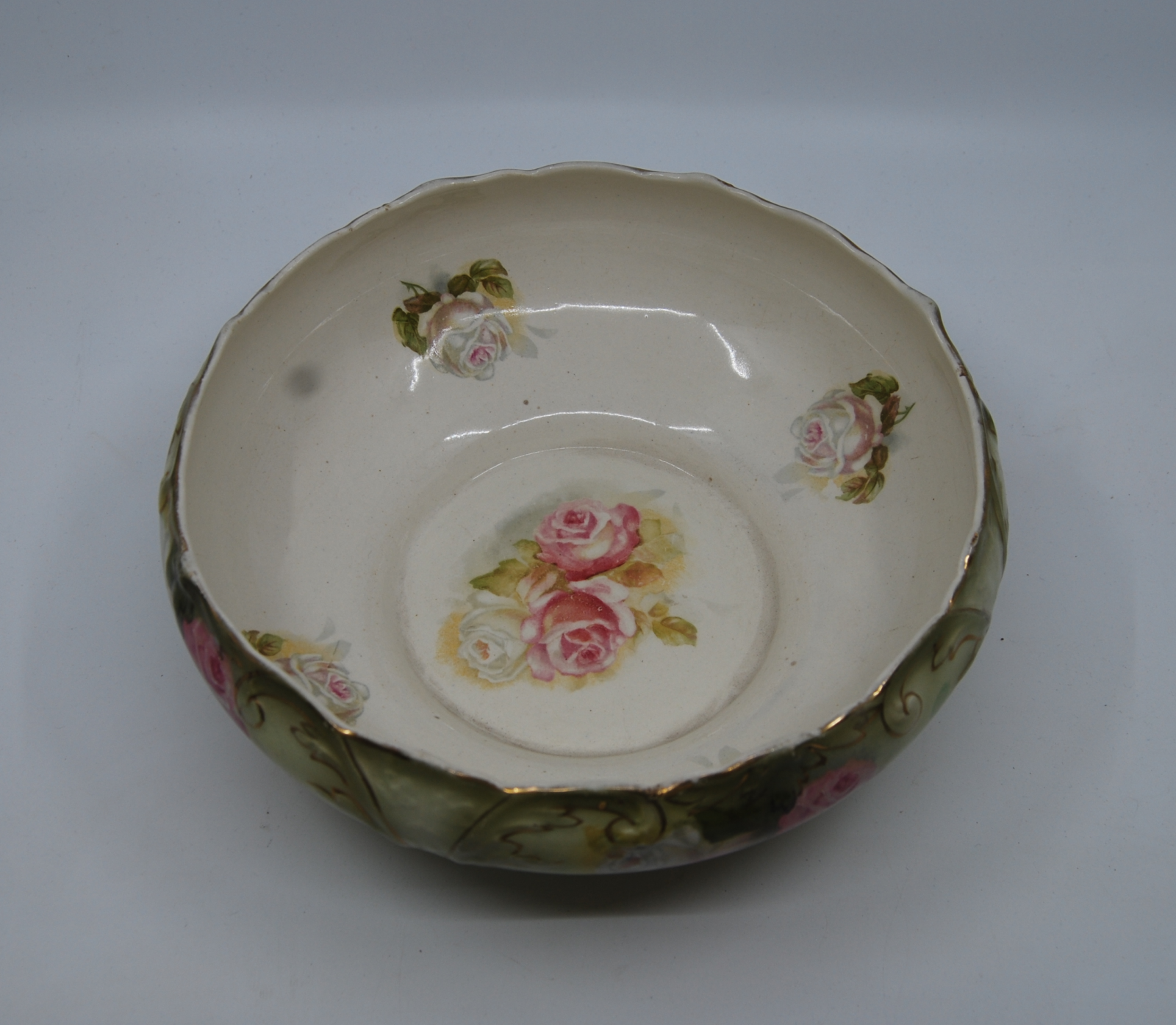 Inside of the Milford ware bowl with floral patterns