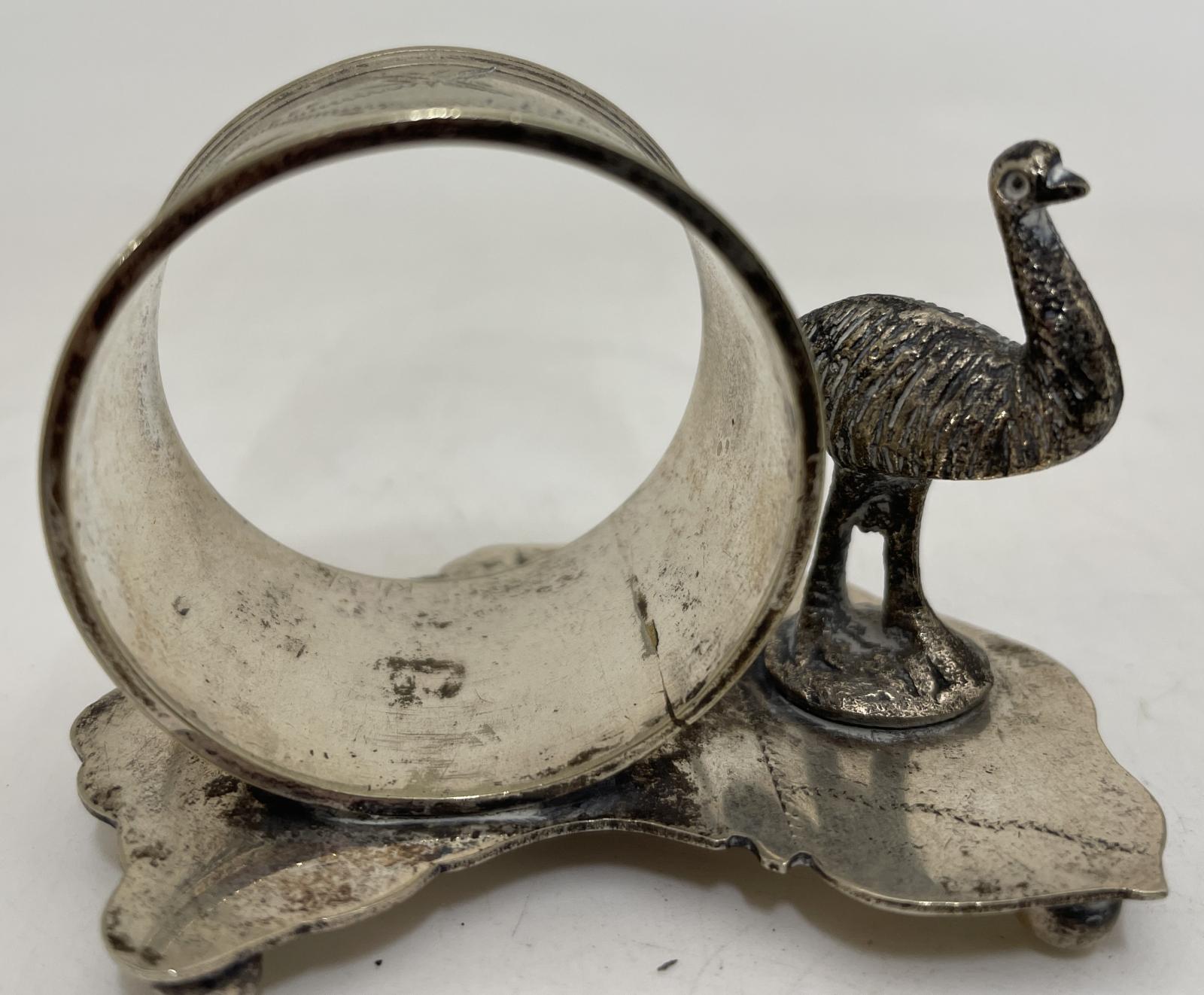 EPNS Serviette Holder with an Emu on an Australian shaped base