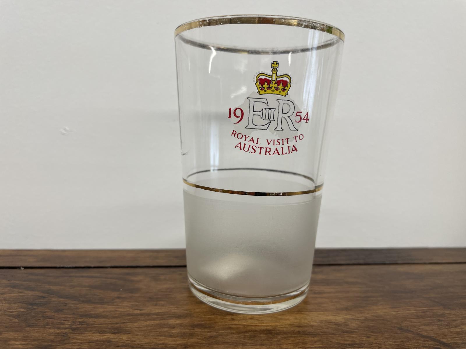 Glass commemorating 1954 Queen Elizabeth II visit to Australia