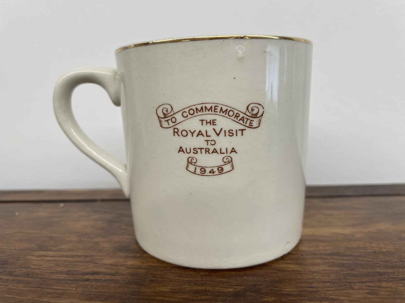 George VI Coronation Mug repurposed for the 1949 visit to Australia