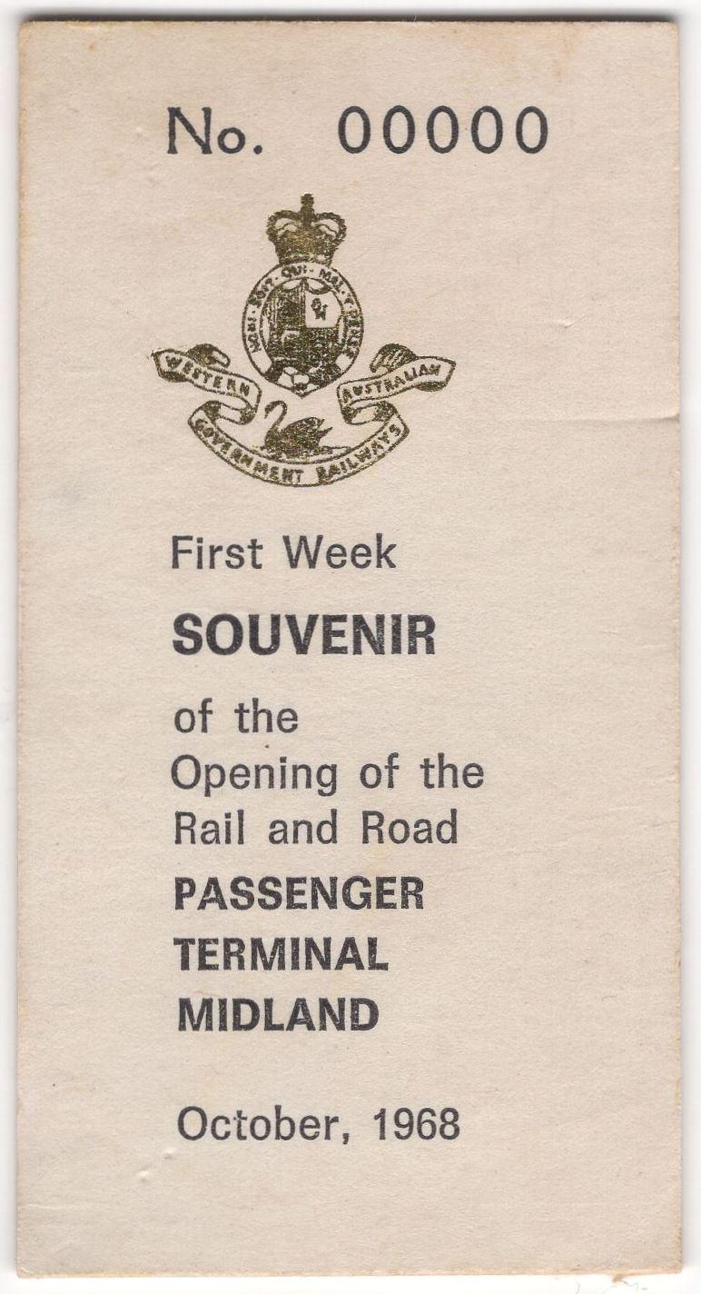 R.52 Souvenir train ticket issued October, 1968 to celebrate opening of the Midland Rail and Road Passenger Terminal.