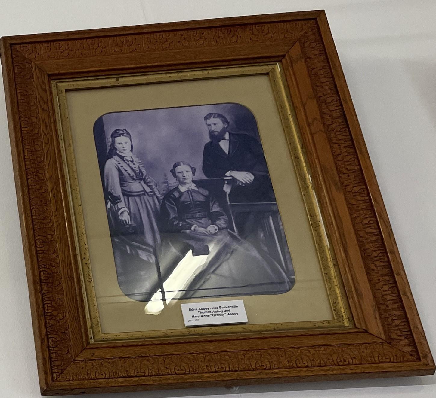 Framed photo of Edna, Thomas and Mary Ann Abbey