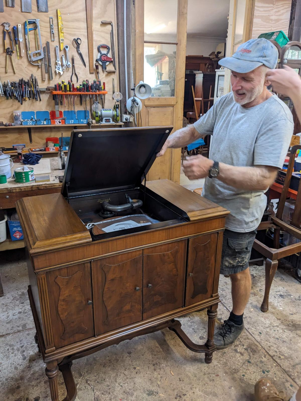 Gramophone during restoration