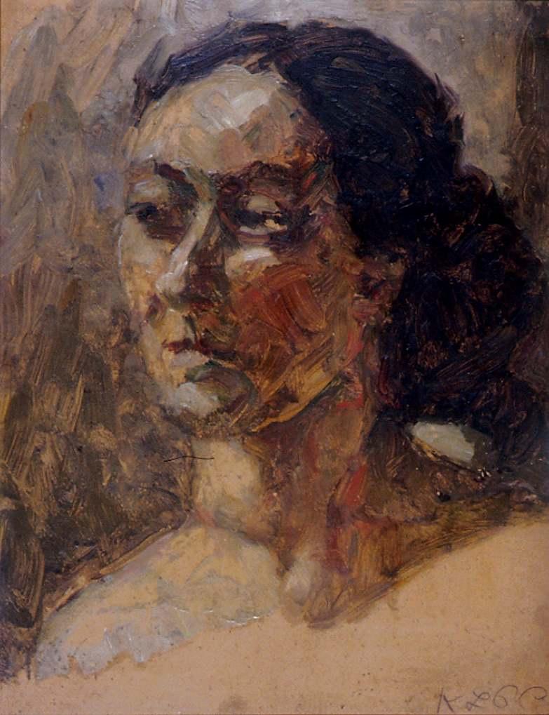 Oil painting portrait of a woman in profile 