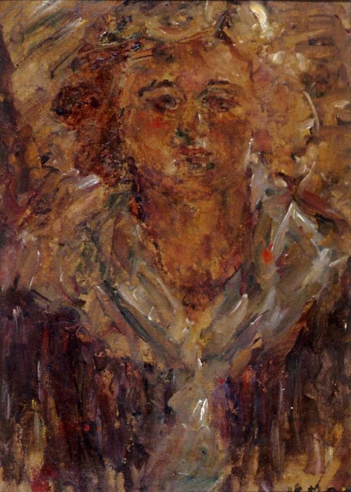 Oil painting portrait of a front facing woman