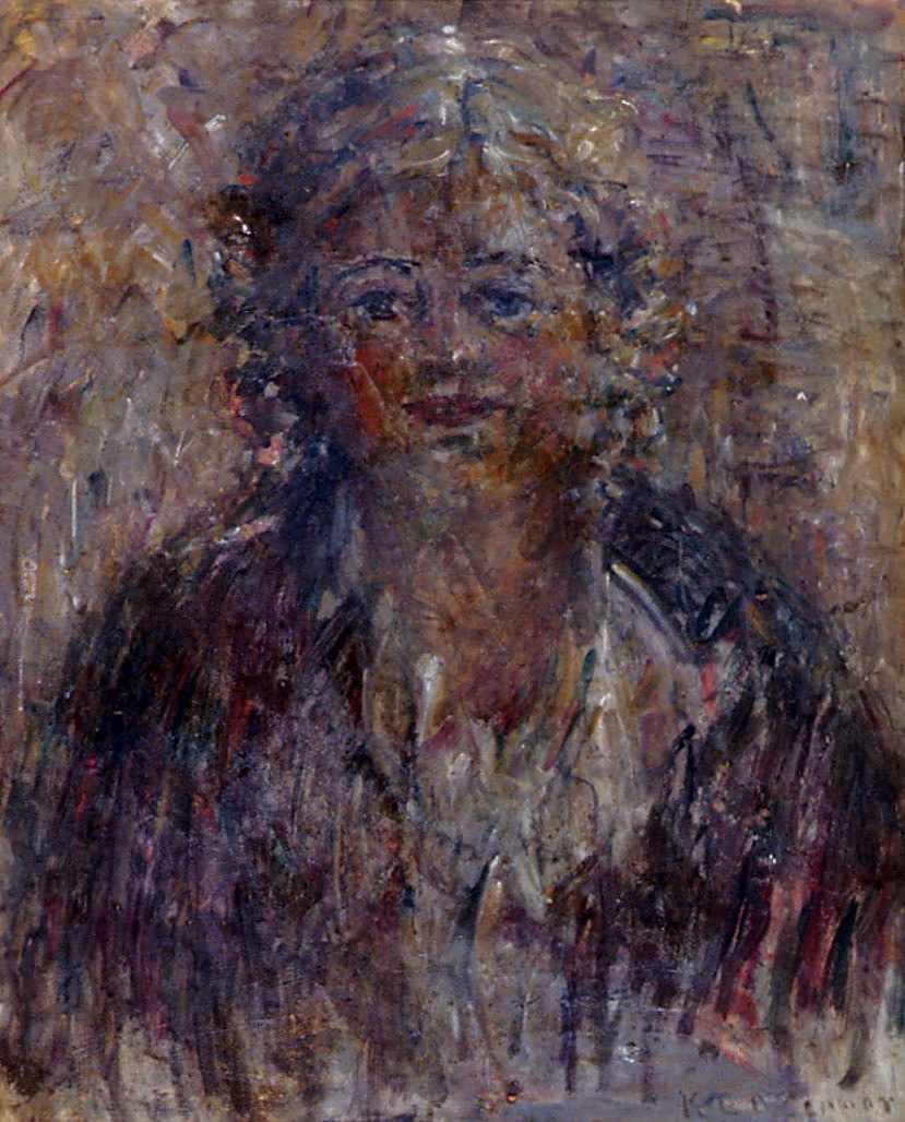 Oil painting portrait of a front facing woman