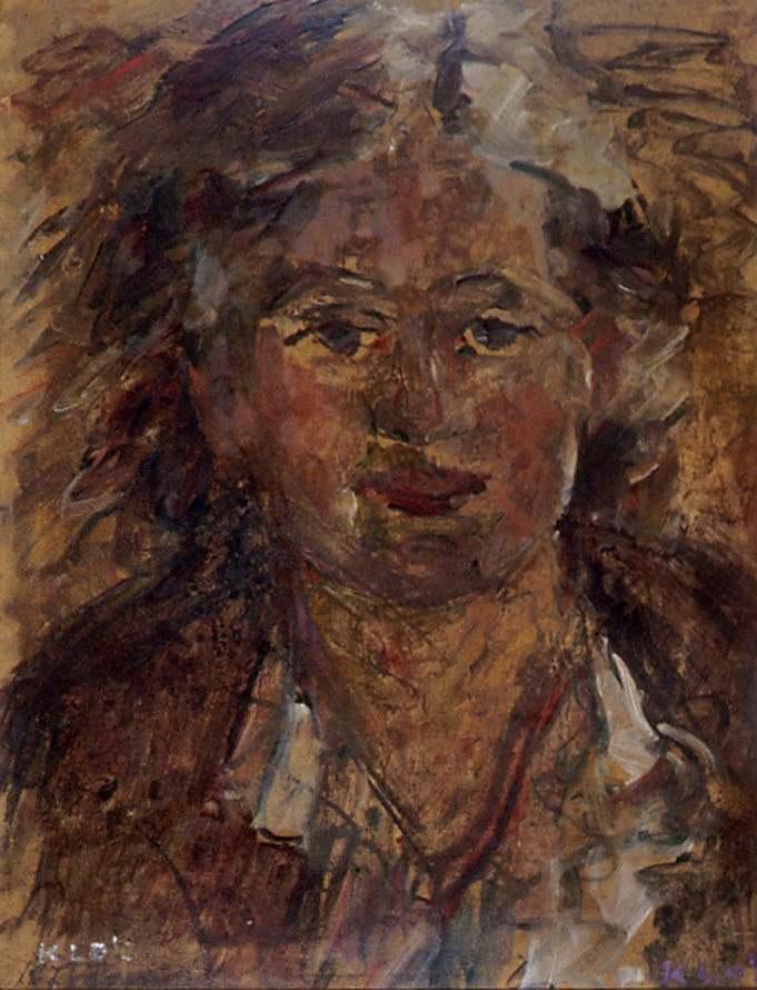 Oil painting portrait of front facing woman