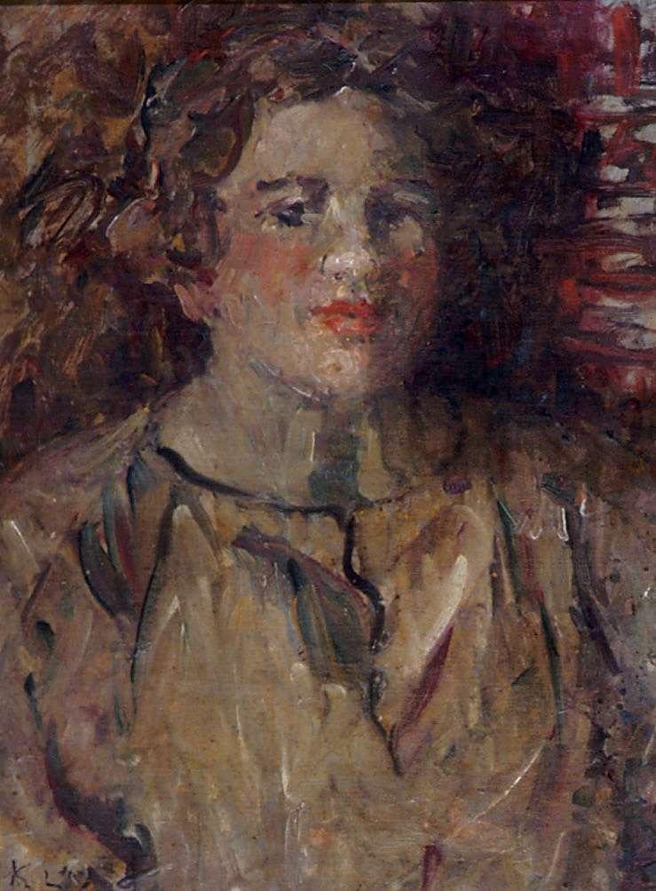 Oil painting portrait of front facing woman