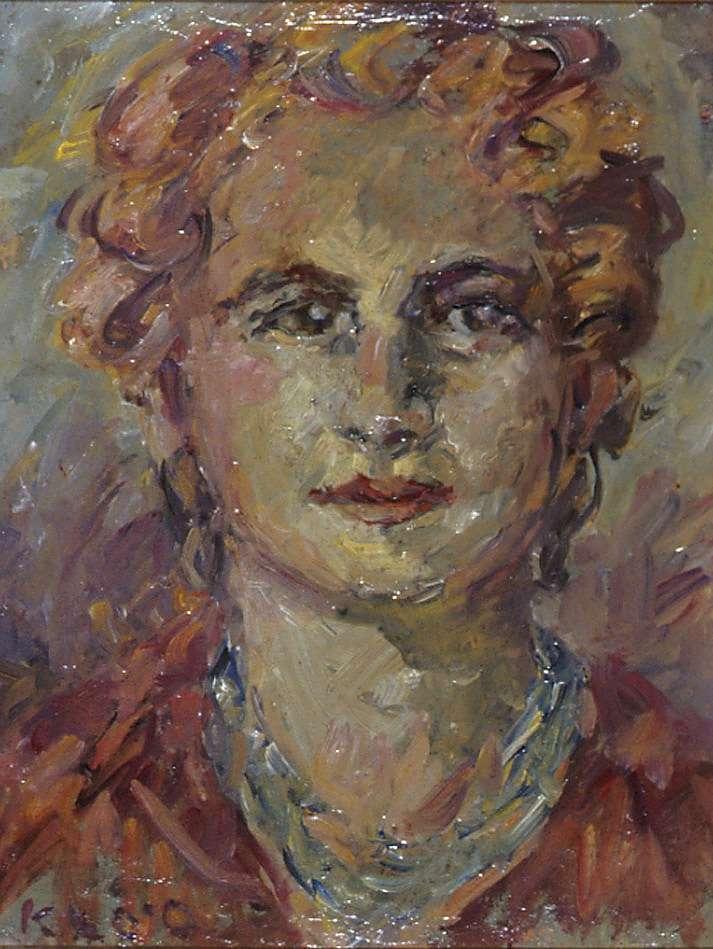 Oil paint portrait of front facing woman 