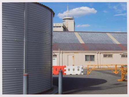 Digital print depicting view of Victoria Quay shed