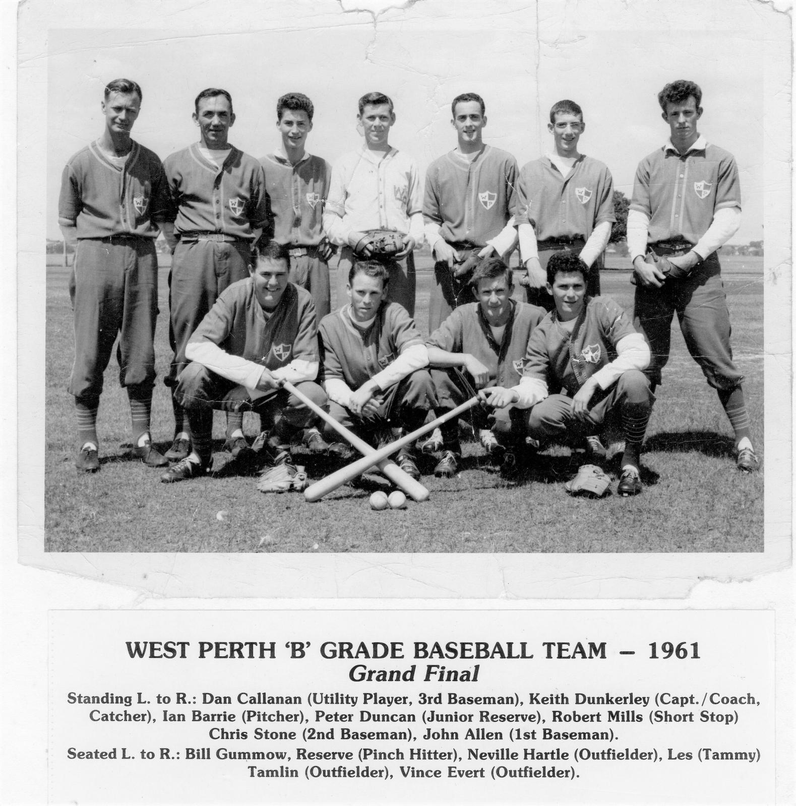 1961 West Perth 'B' Grade grand final baseball team (original photo)