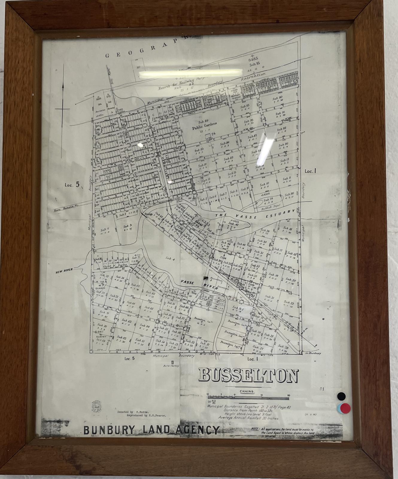 Framed Map of Busselton Municipal Boundaries c1900