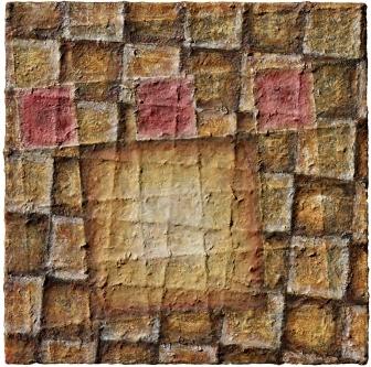 Abstract painting depicting brown squares