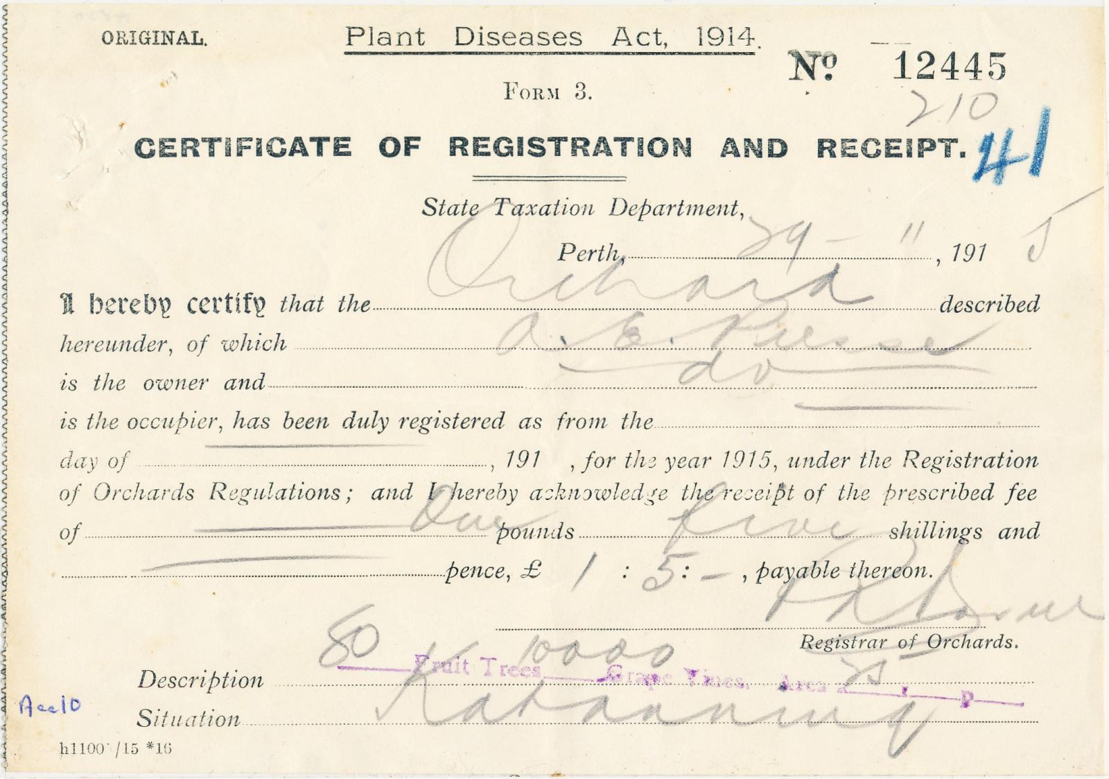 Certificate of Registration and Receipt