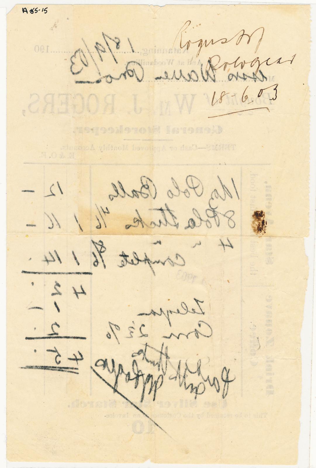 Back of Wm. J. Rogers Docket