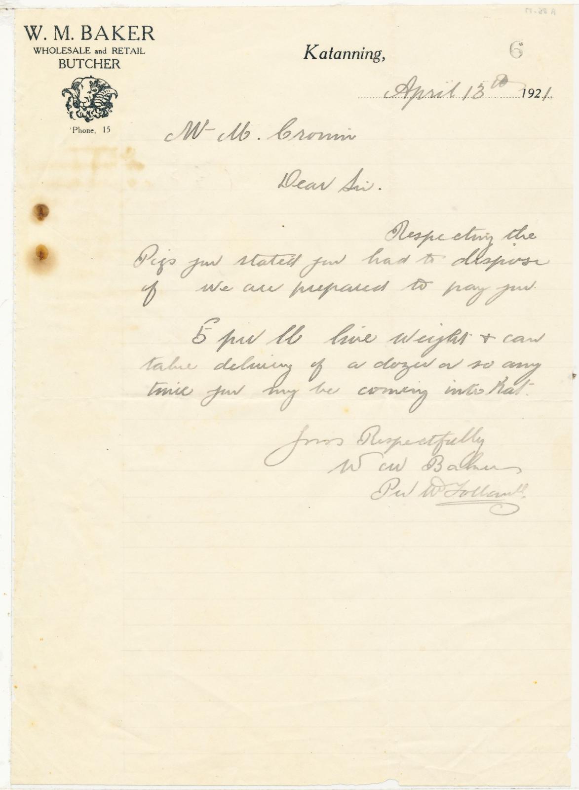 W.M. Baker Letter