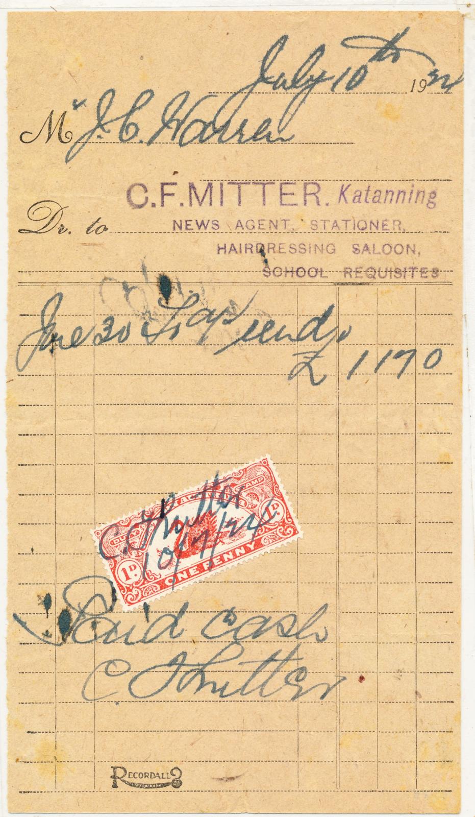 C.F. Mitter Sales Docket