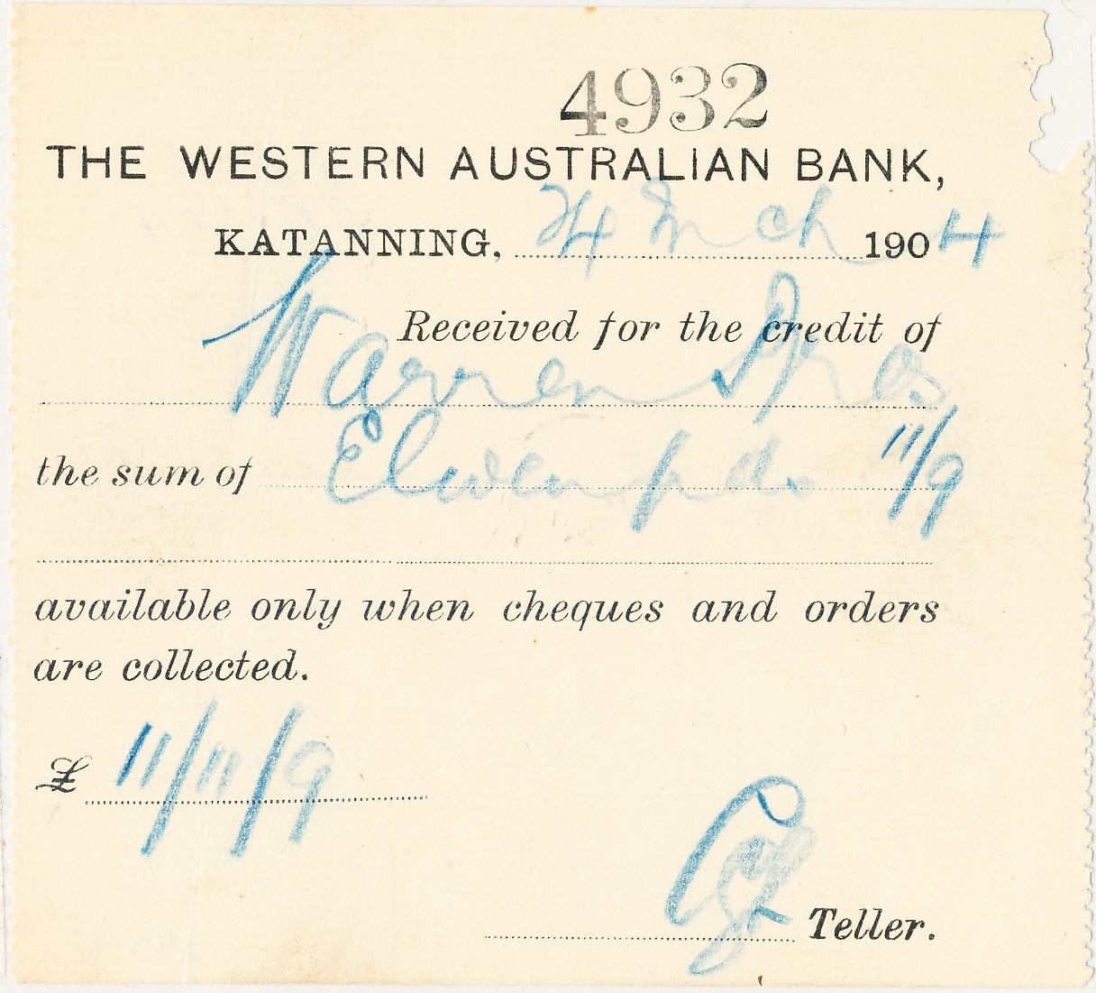 Western Australian Bank Receipt