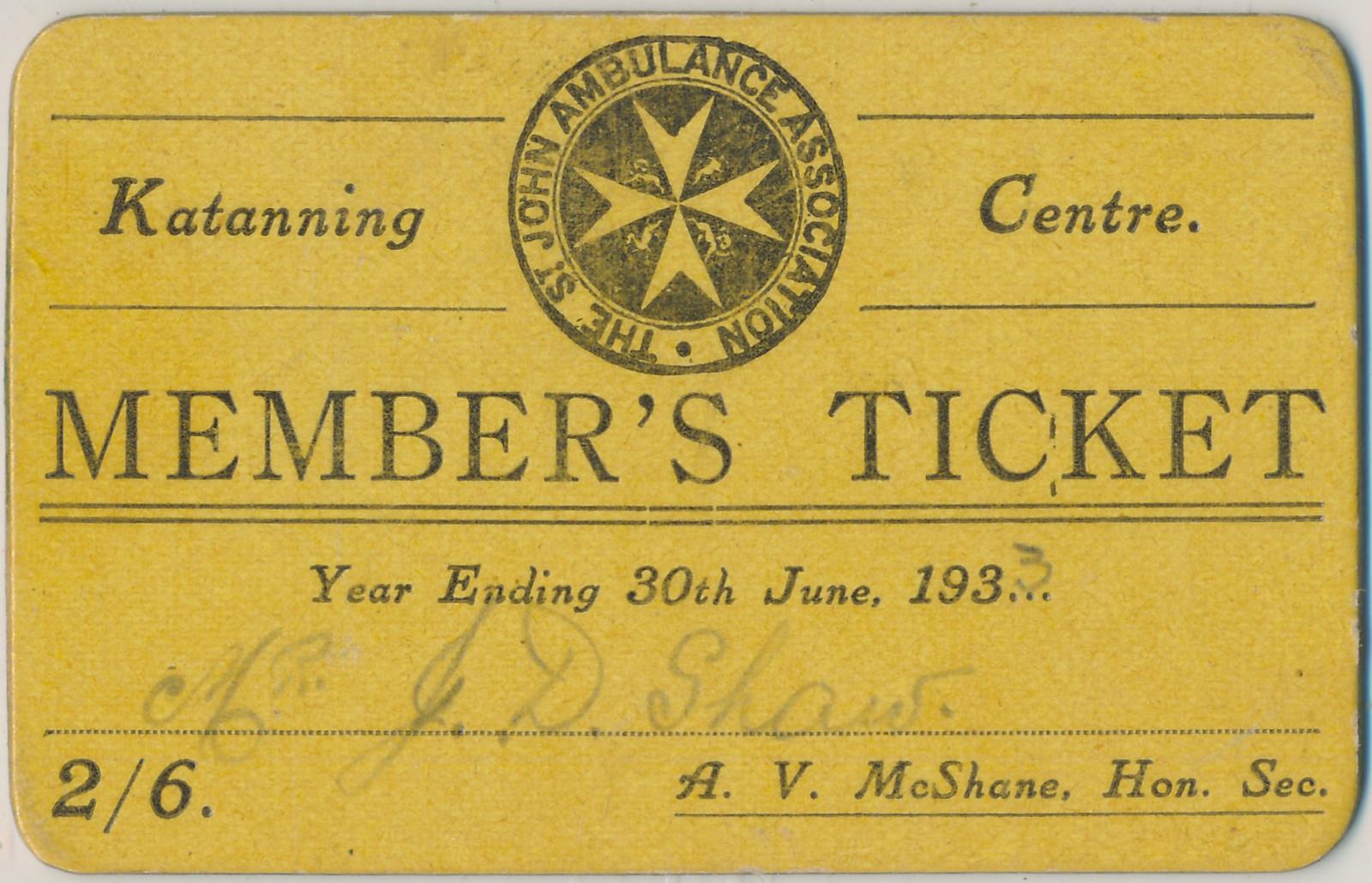 St Johns Ambulance Membership Ticket