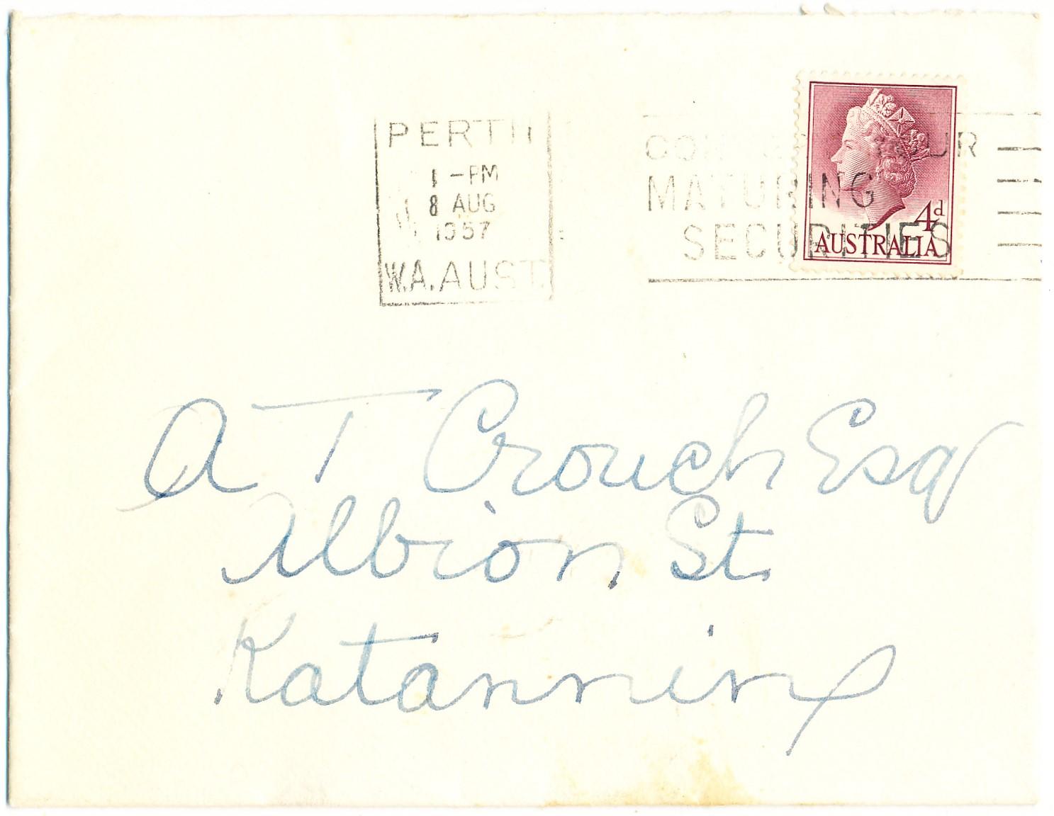 Envelope addressed to A.T. Crouch 