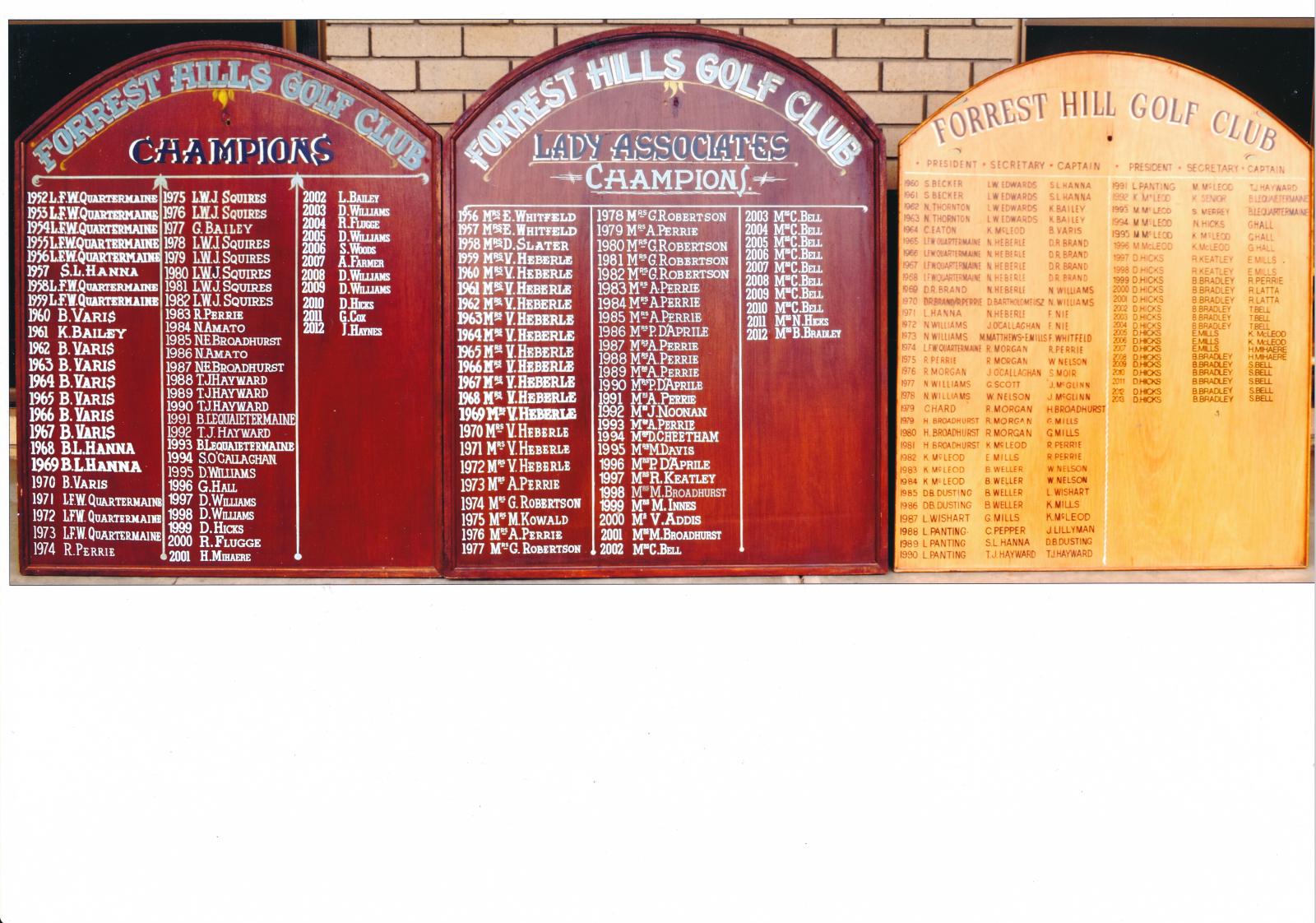 Forrest Hills Golf Club Honour Boards