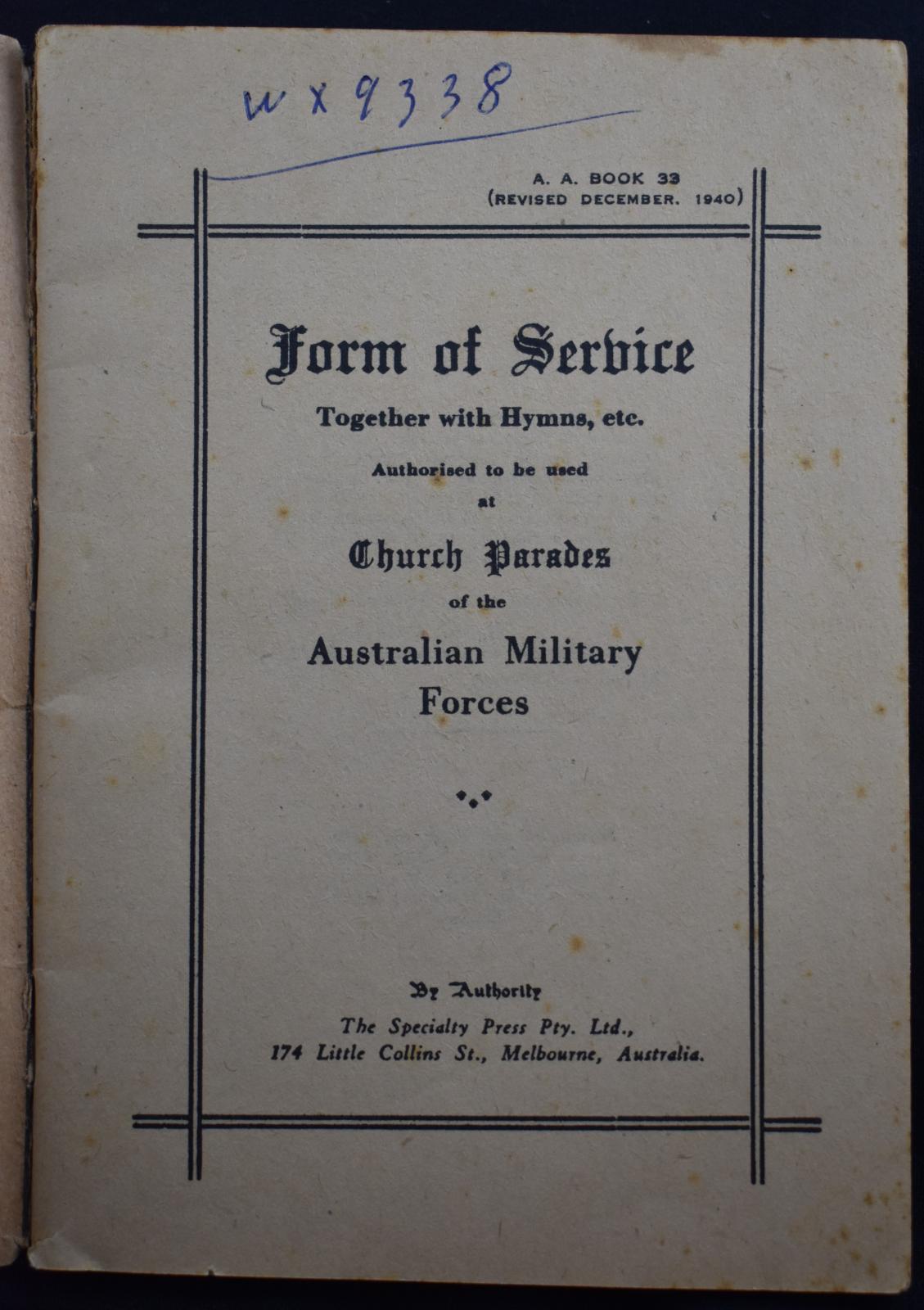 'Form of Service' booklet 