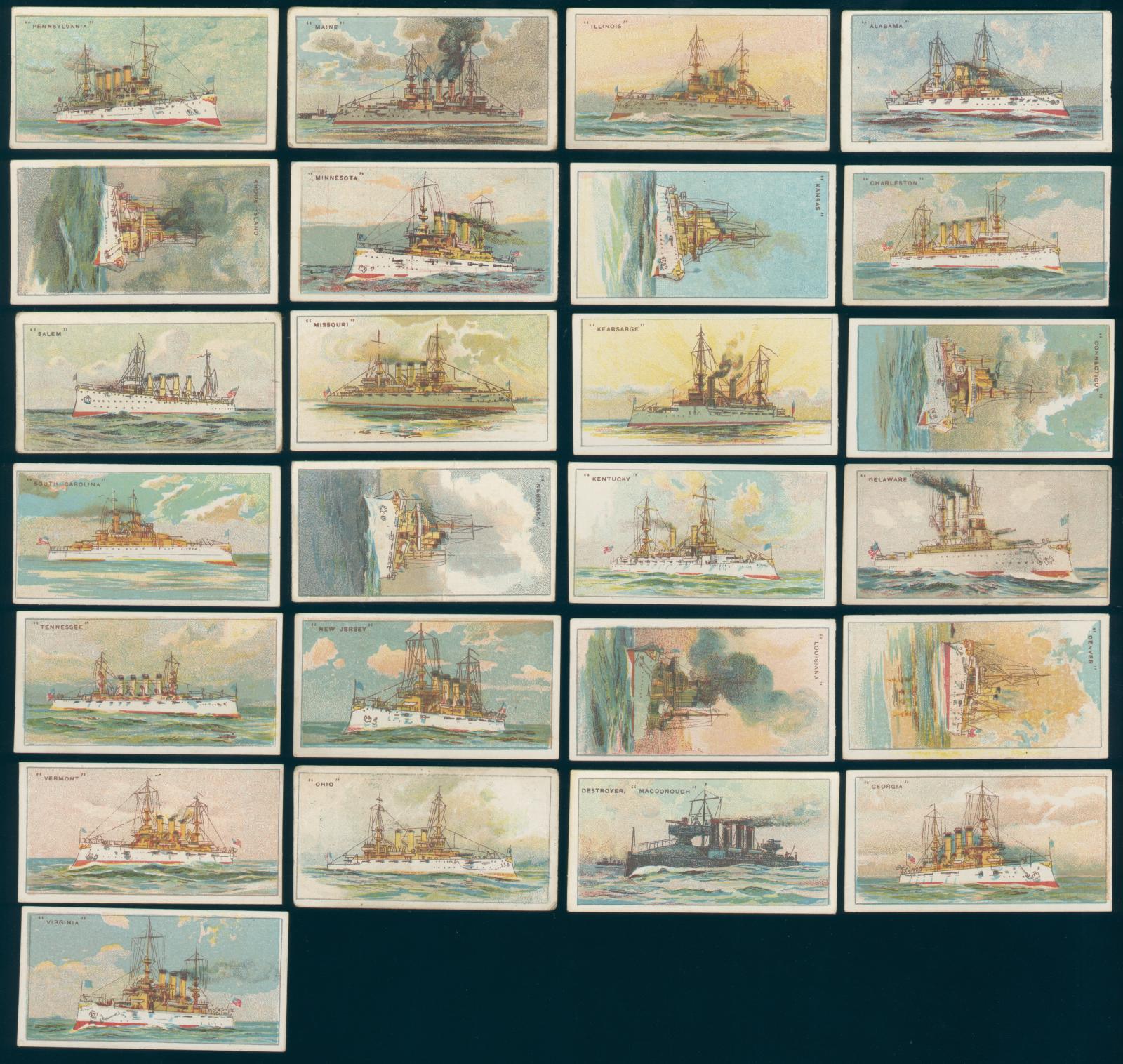 1911 Wills United State Warships Cigarette Cards - Complete Set of 25