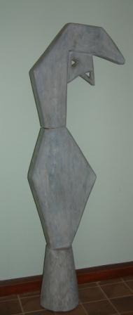 Abstract hook-like sculpture painted grey