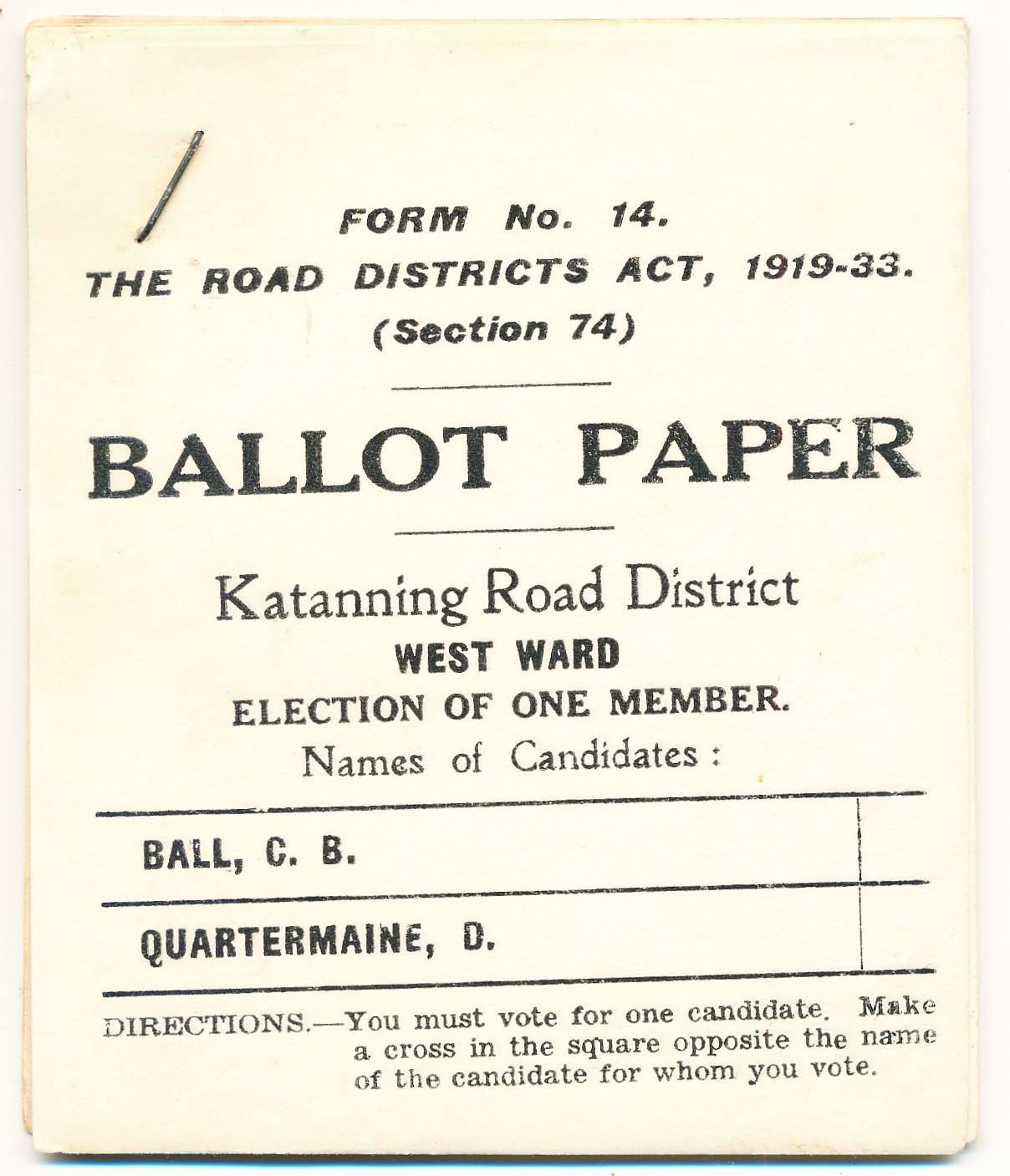 Ballot Paper for West Ward