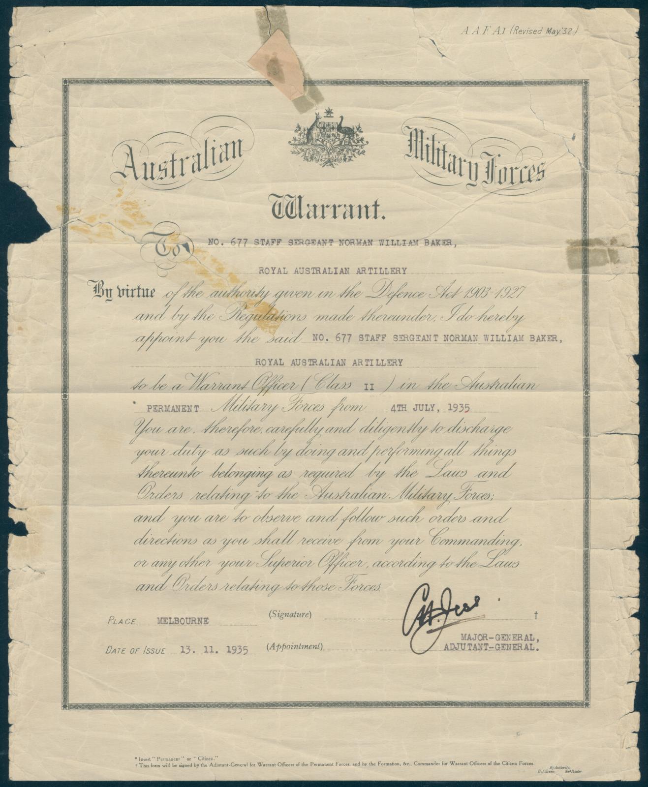 Warrant Officer Certificate