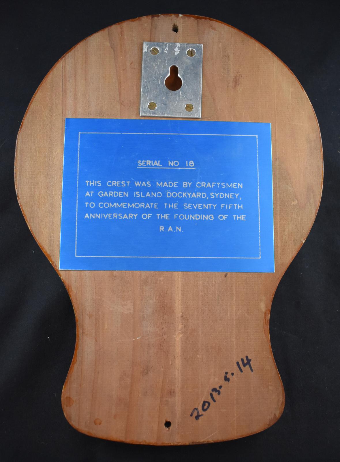 Royal Australian Navy 75th Anniversary Plaque - rear