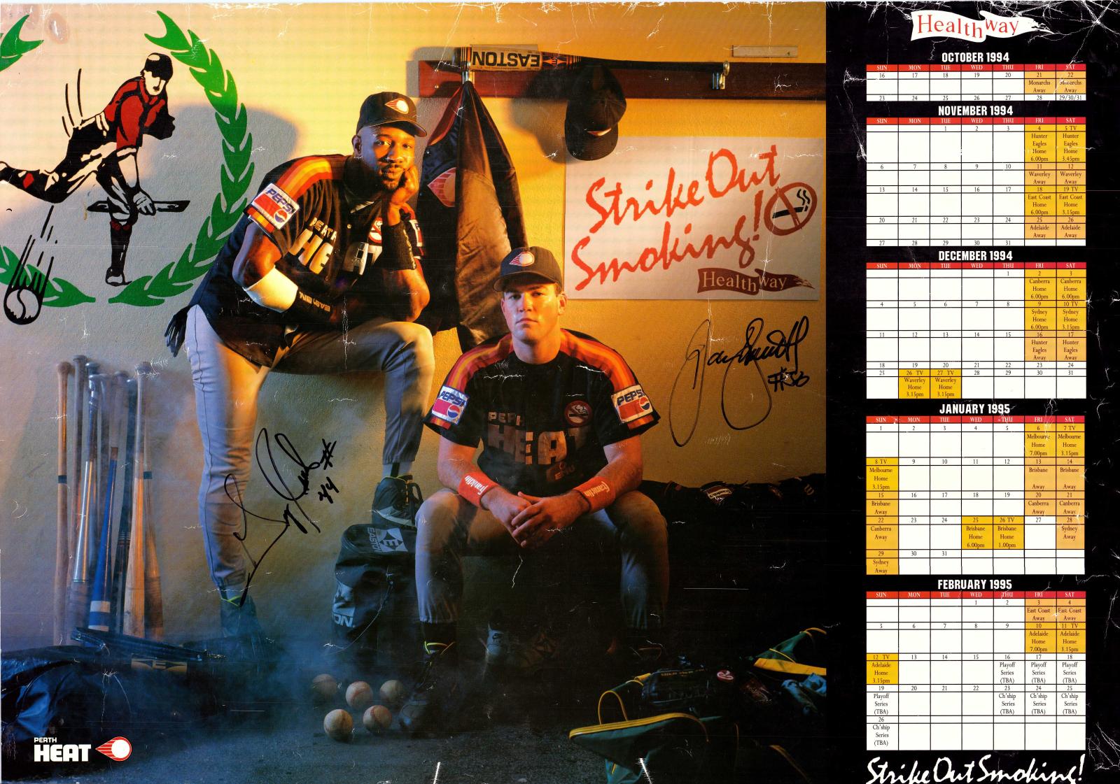 1994/95 Perth Heat fixtures poster with Jelks & Hewitt