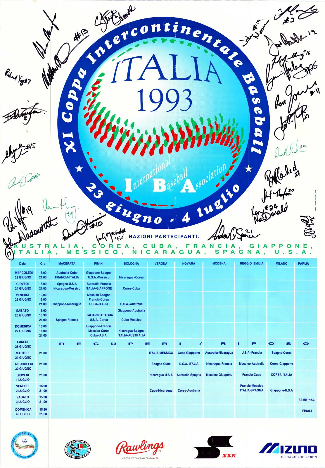 Poster - 1993 11th Intercontinental Baseball Cup, Italy