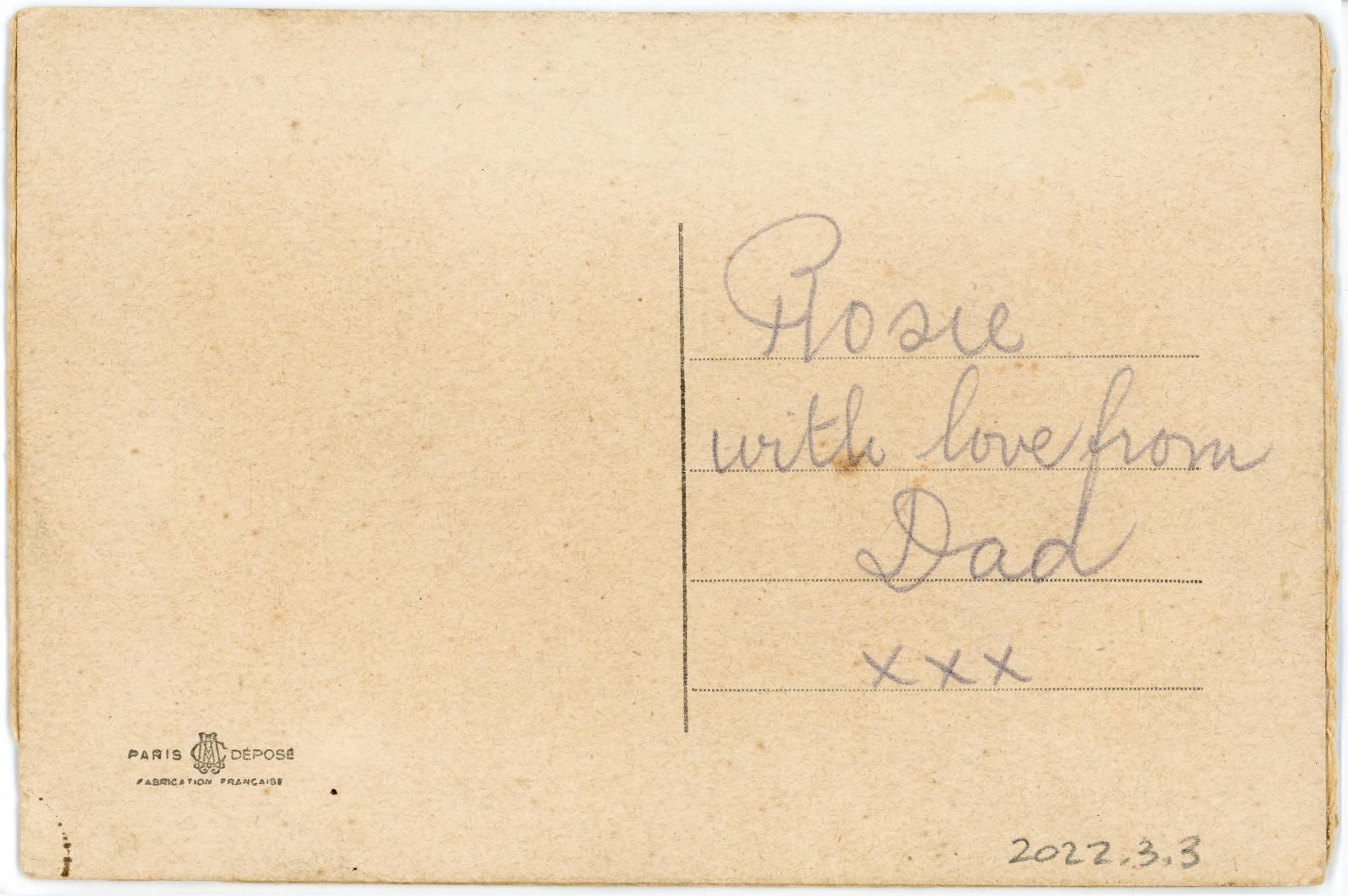 Reverse of silk postcard