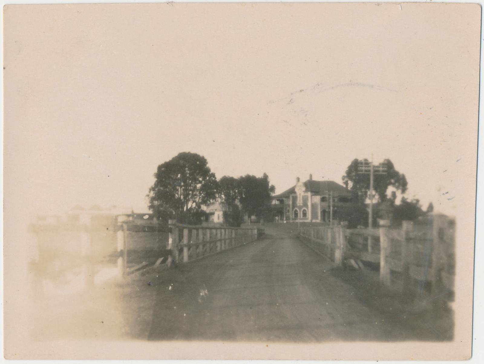 Looking across bridge to Williams Hotel, Williams