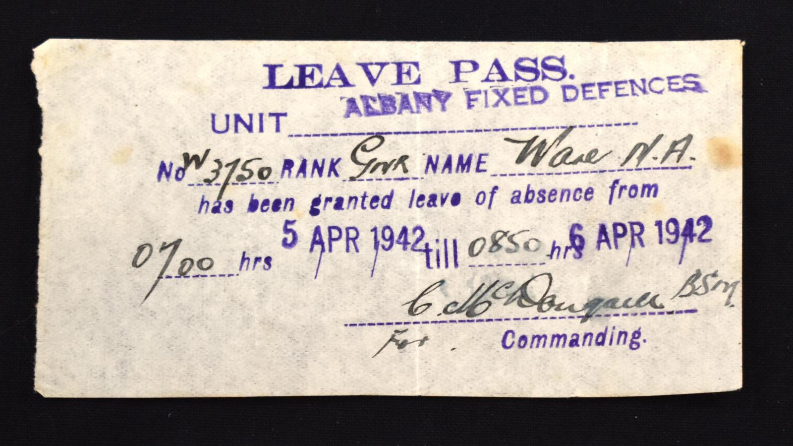 WW2 Leave Pass