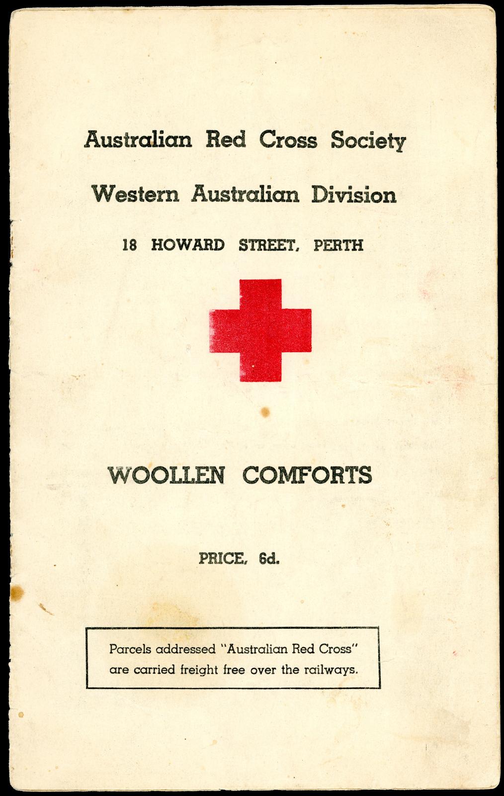 Australian Red Cross Society Western Australian Division ‘Woollen Comforts’ booklet from World War 2