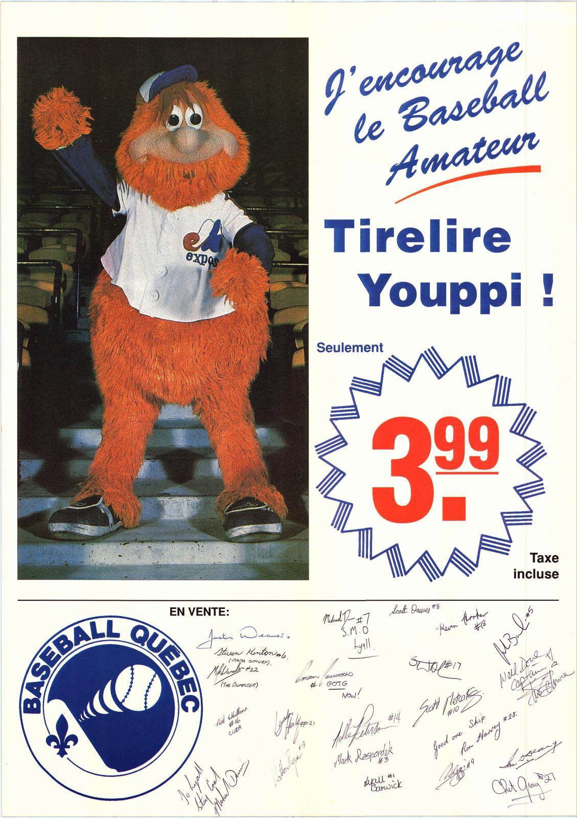 1989 Baseball Quebec Youppi! advertising poster