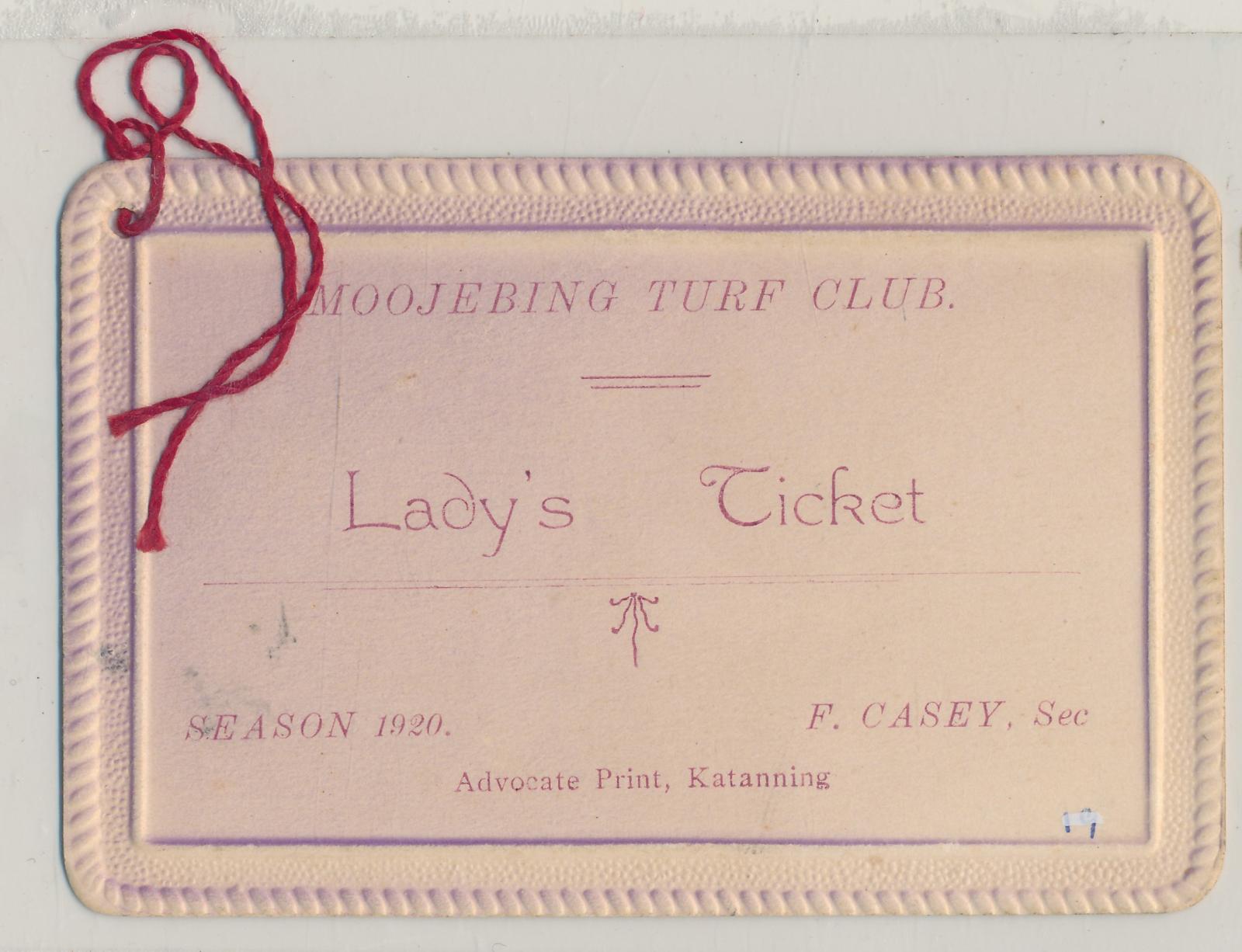 Moojebing Turf Club Member's Ticket