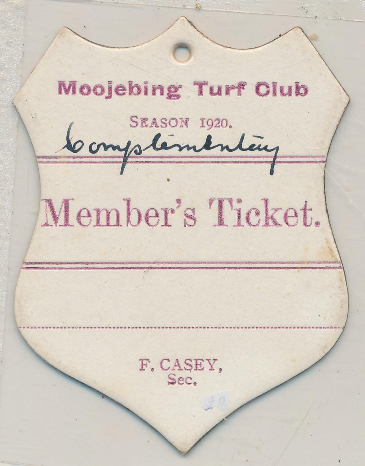 Moojebing Turf Club Member's Ticket