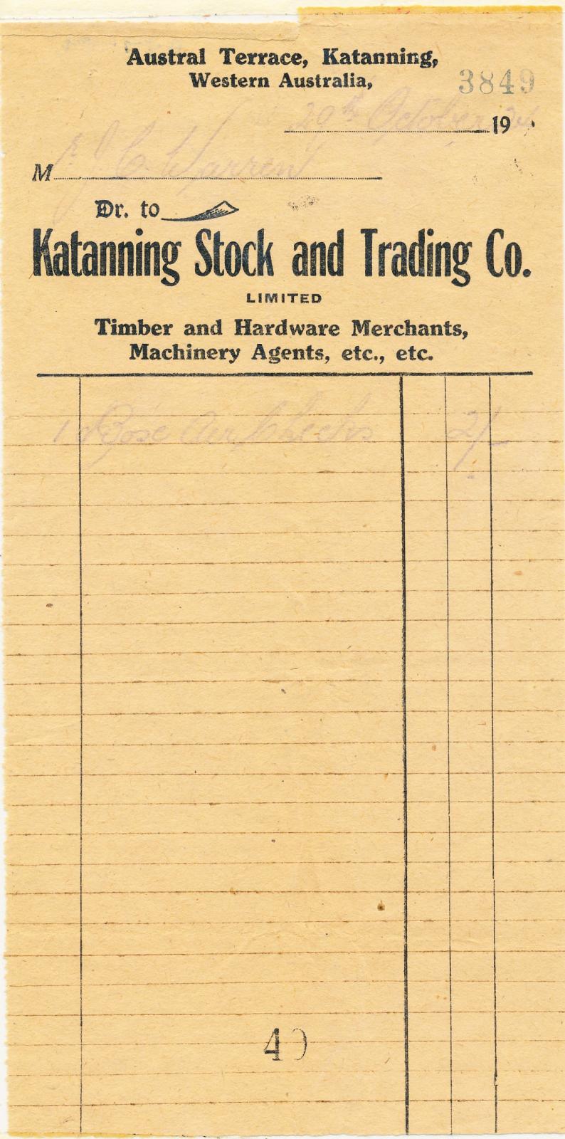 Katanning Stock & Trading Company Invoice  