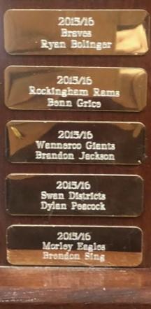 Spencer Steven Trophy winners' plaques.