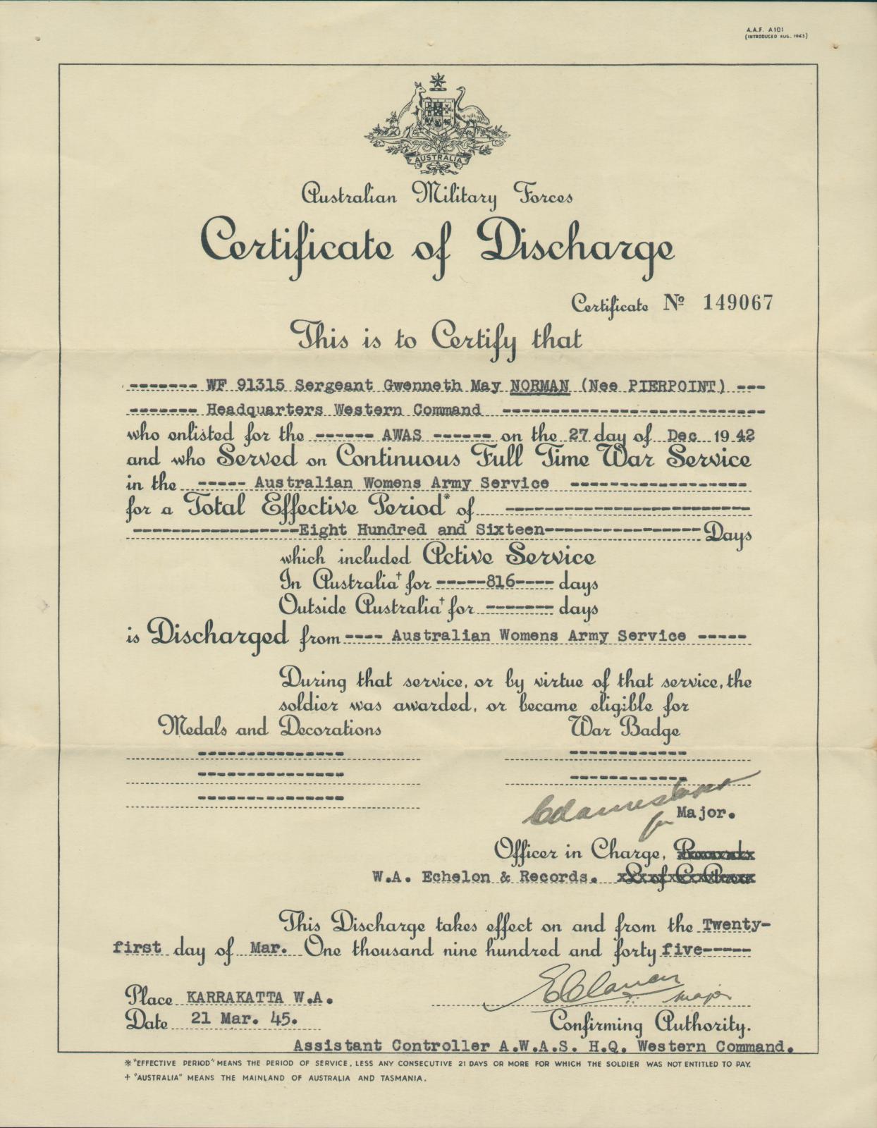 Discharge Certificate