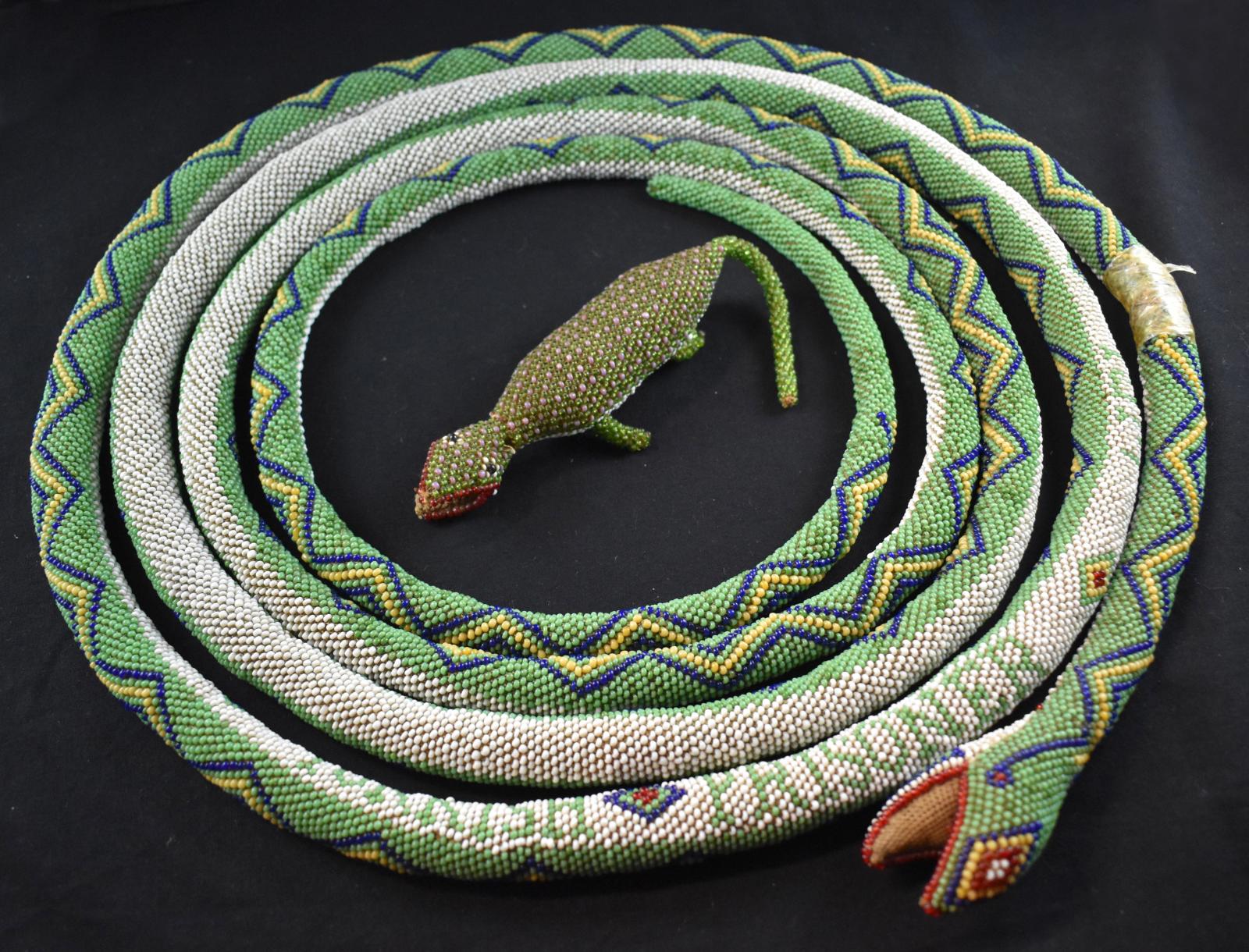 Glass Beaded Crochet Snake and Lizard