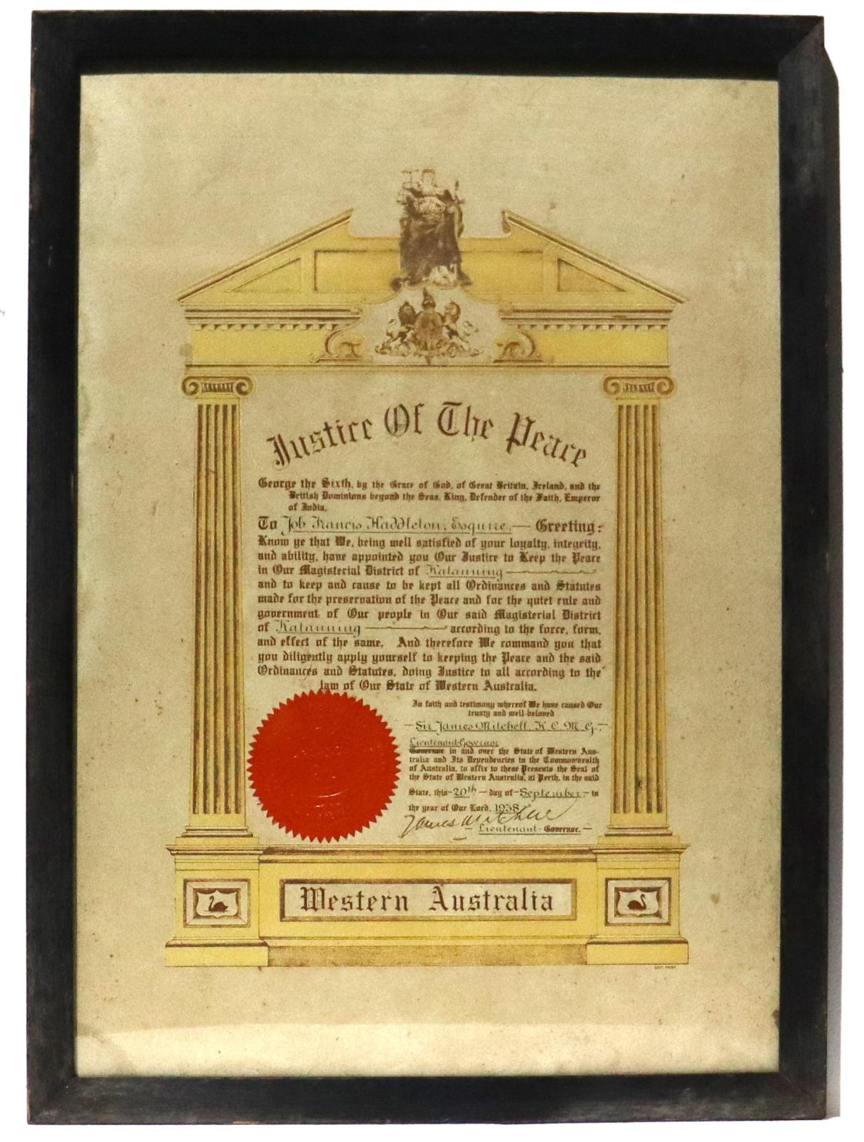 Justice of Peace Certificate for Job Haddleton