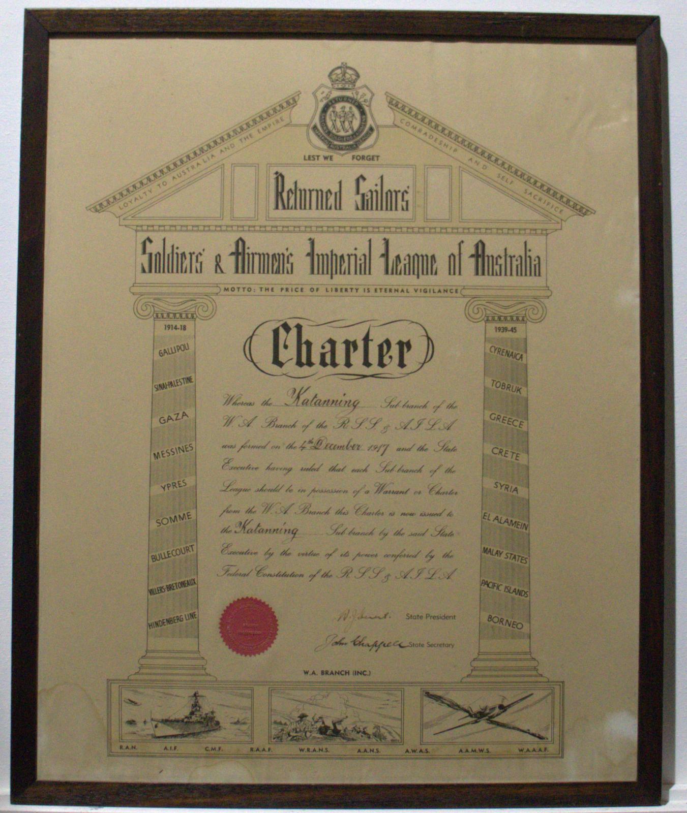 Returned Sailors' Soldiers & Airmen's Imperial League of Australia Charter