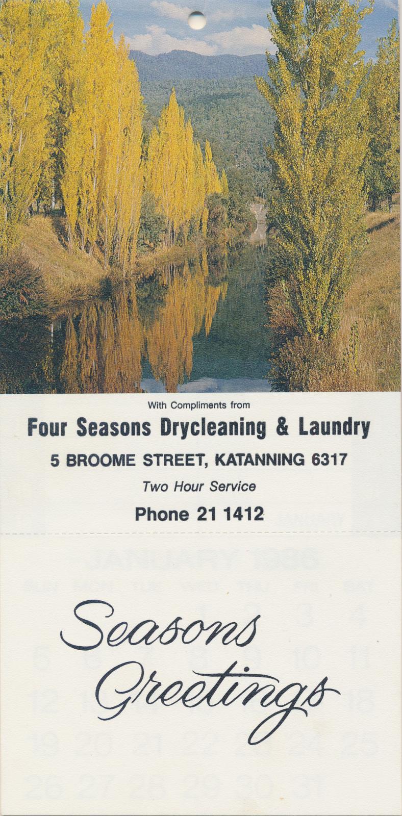 Four Seasons Drycleaning & Laundry Calendar 1986